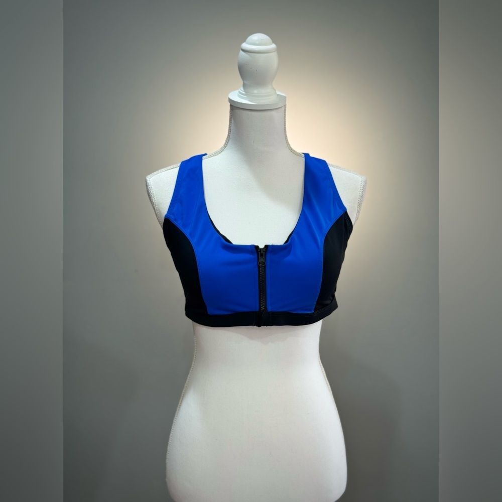 SALE! Black/Blue Swimsuits for All Colorblock Zip Front Swim Top Size 12